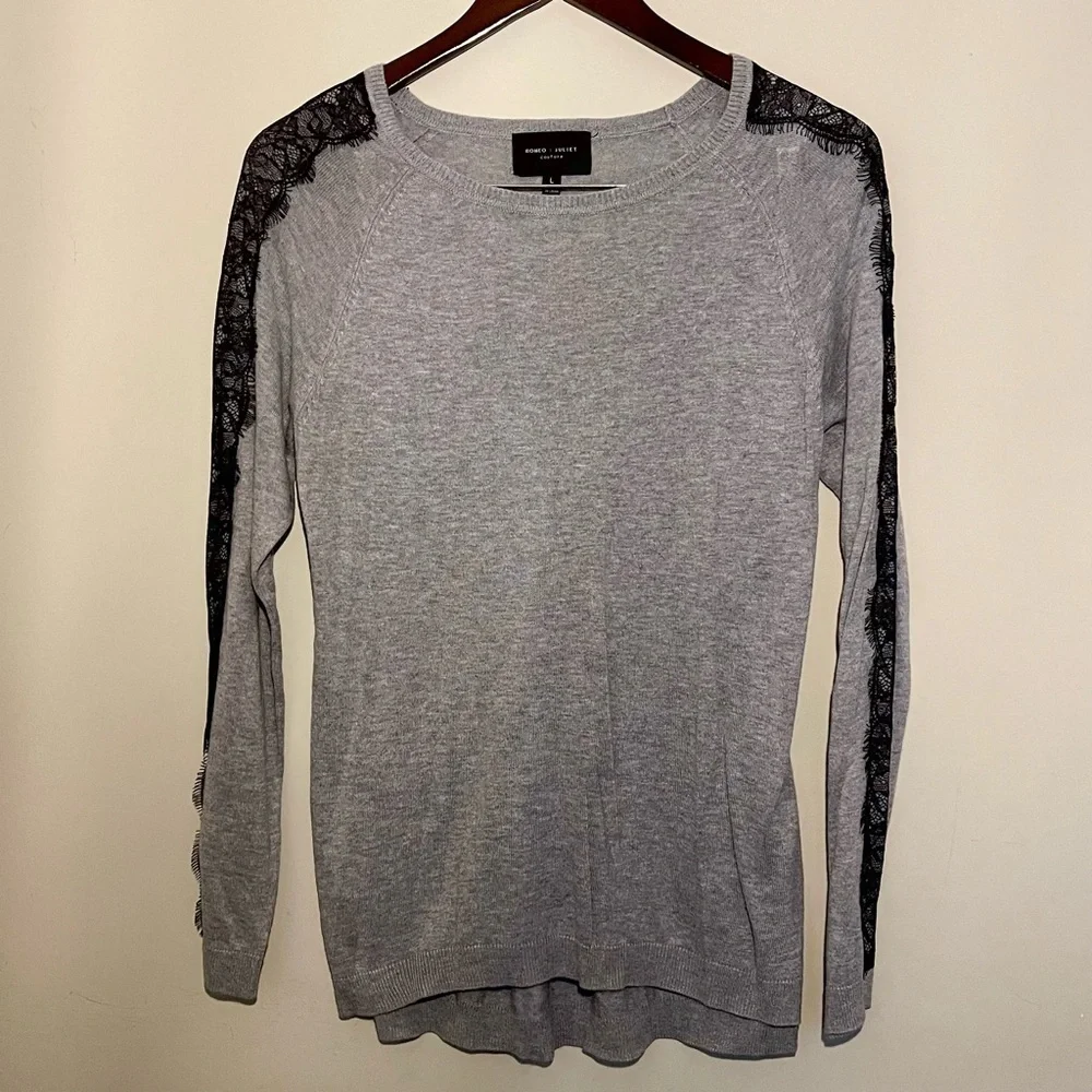 Romeo and Juliet long sleeve gray sweater with black lace- large​